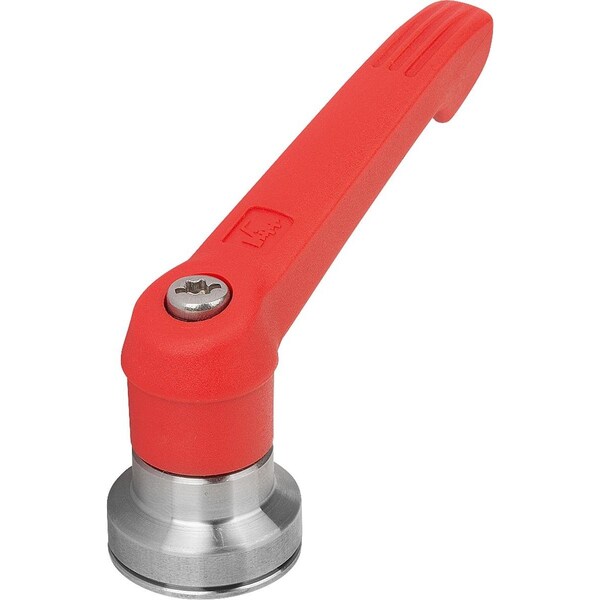 Adjustable Handle W Clamp Force Intensif Size:5, M12, Plastic Red Ral3020, Comp:Stainless Steel